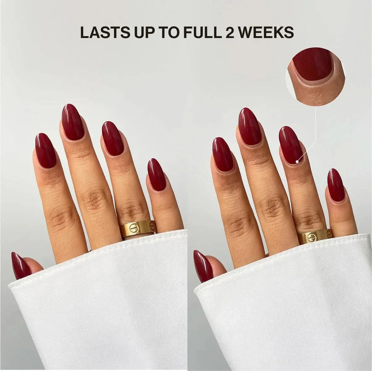 Tortoiseshell (Non-UV Nail Wraps): lasts up to 2 weeks, shown on hands after two weeks of wear